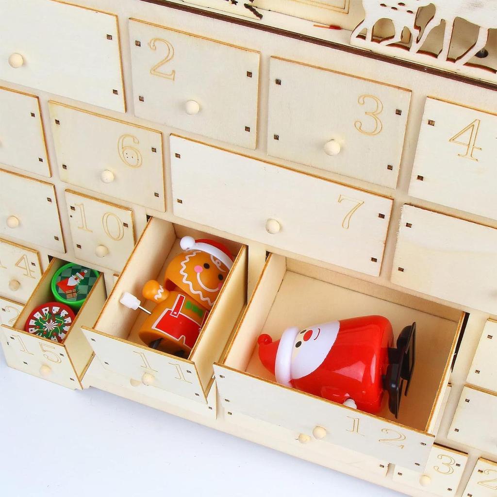 Wooden Advent Calendar with LED Lights 24 Days Countdown to Christmas Light Up Tabletop Decor Creative Holiday Gift for Home
