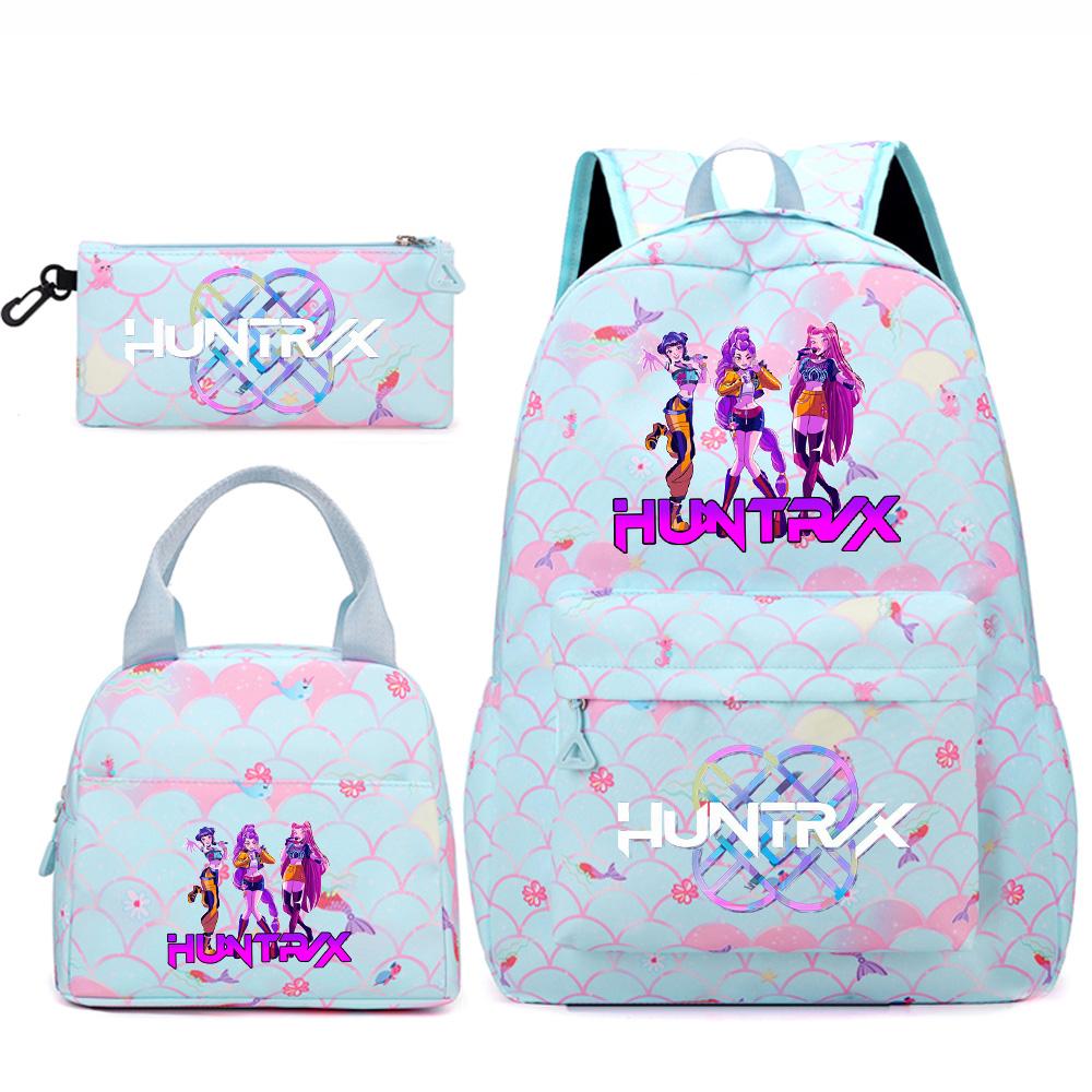 3Pcs/set Anime Cartoon Printed Backpack Handbag Pencil Case for Teenger Student Girl Boy Large Capacity Waterproof Bookbag