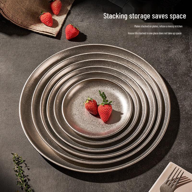 Ruhan Korean Retro 3-Compartment Stainless Steel Plate Set
