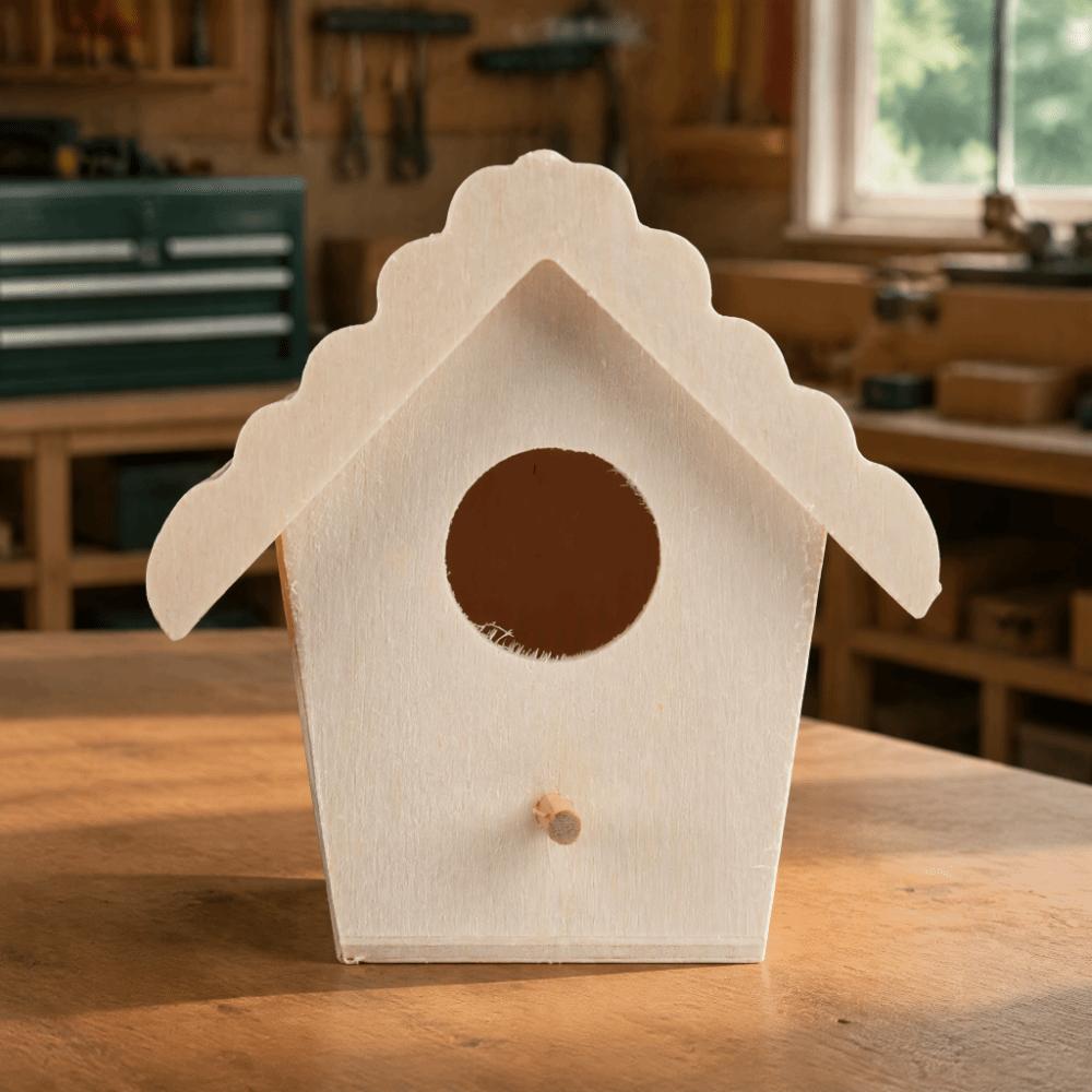 Lace Eaves Design Unfinished Bird House DIY Assembly Hanging Bird Nest Outdoor Garden