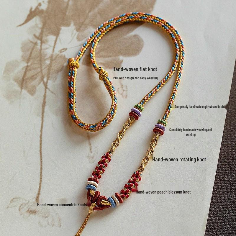 

Элегантное ожерелье-подвеска из янтарного золота ручной работы с компасом «Восемь сокровищ», защитной пряжкой и нефритовым шнурком