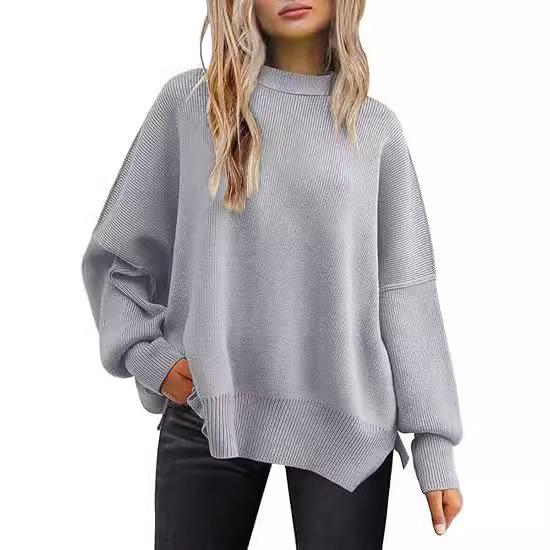 Women's Loose Solid Color Bat Sleeve Knit Sweater - Autumn/Winter Collection