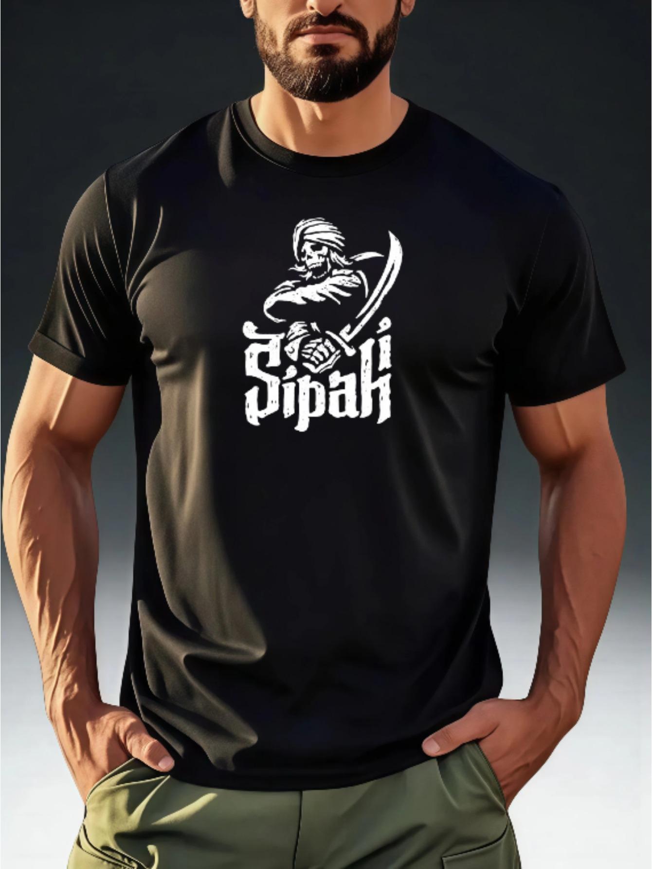 

Men s Vintage Samurai Style Sipahi Skull Warrior Print T-Shirt XXXL