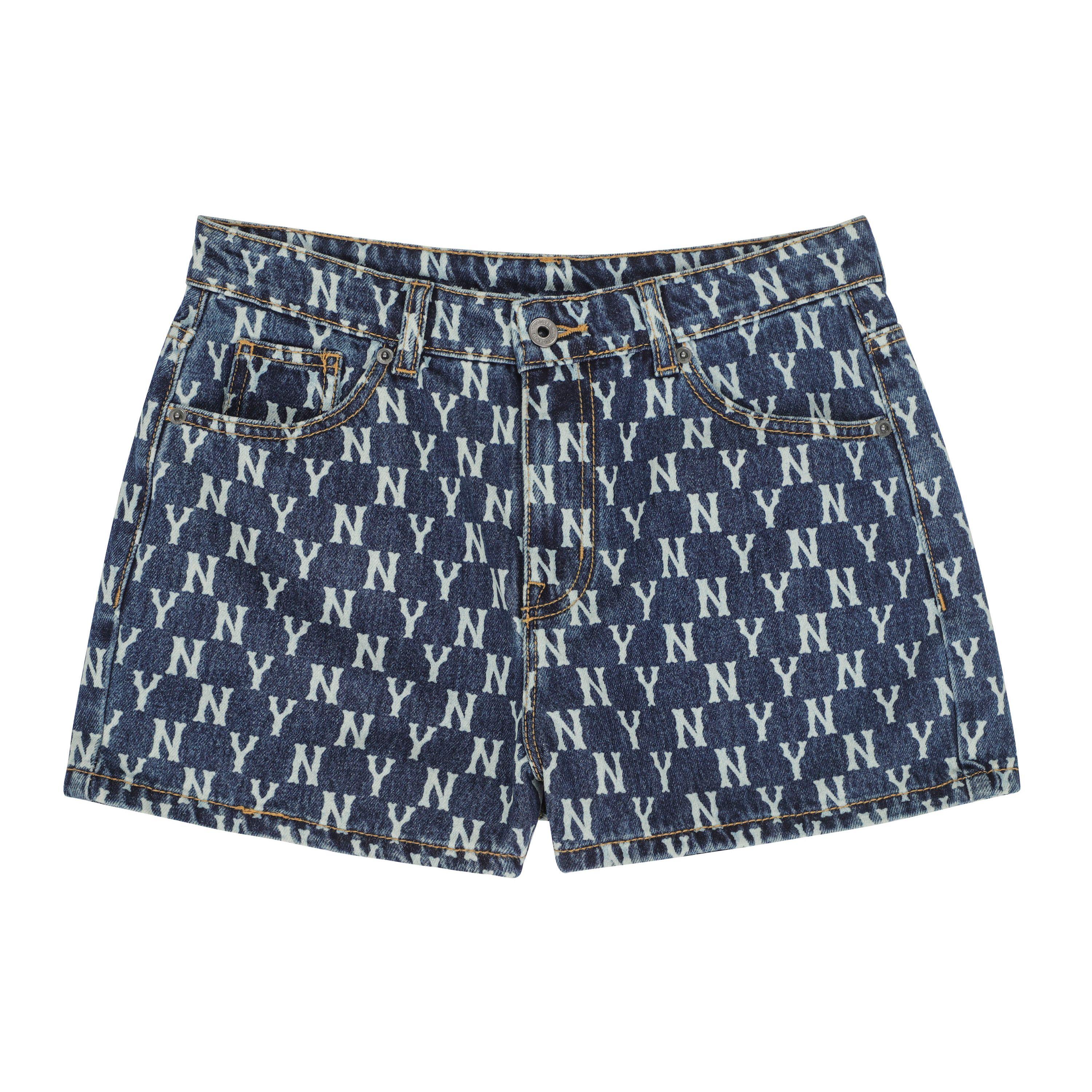 MLB New York Yankees Klassisches Logo Buchstabe Jeans-Shorts Damen-Shorts Dunkelblau 3FDPM0123-50BLS M gray
