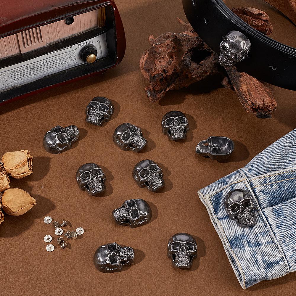 12 Bags Alloy Decorative Rivets, with Screw, for Purse, Bags, Leather Crafts Decoration, Skull Pattern, Antique Silver, 35x26x12mm, Hole: 2.5mm
