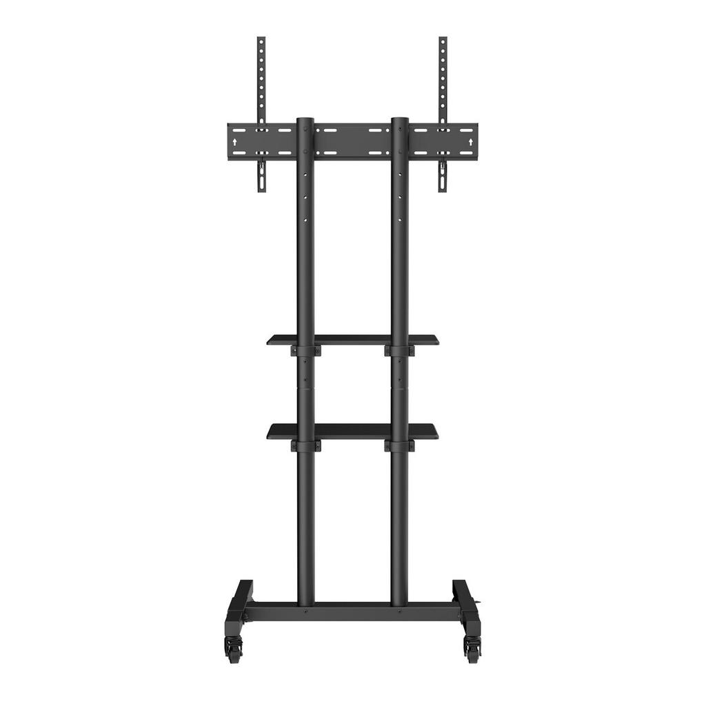 Mobile TV Stand, Mobile TV Cart for 32 to 70 inch TVs, Height Adjustable Portable TV Stand with Wheels, Double Tray for Audio-Visual Devices, Rolling
