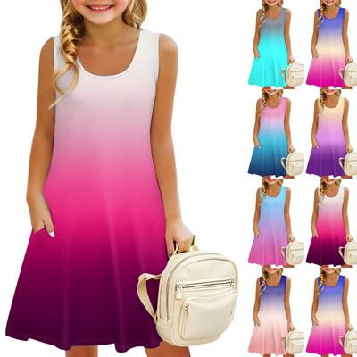 Ärmelloses Sommer-A-Linien-Kleid für Kinder mit U-Ausschnitt in Farbverlauf-Optik, lässig, für den Urlaub