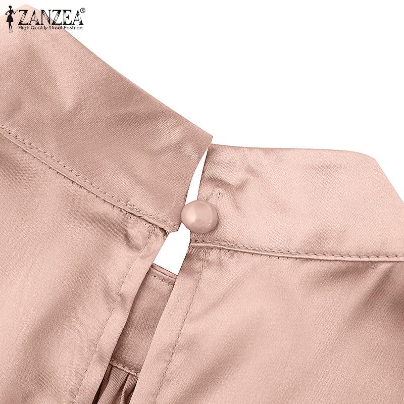 ZANZEA Women Casual Round Neck Solid Color Long Sleeve Dress