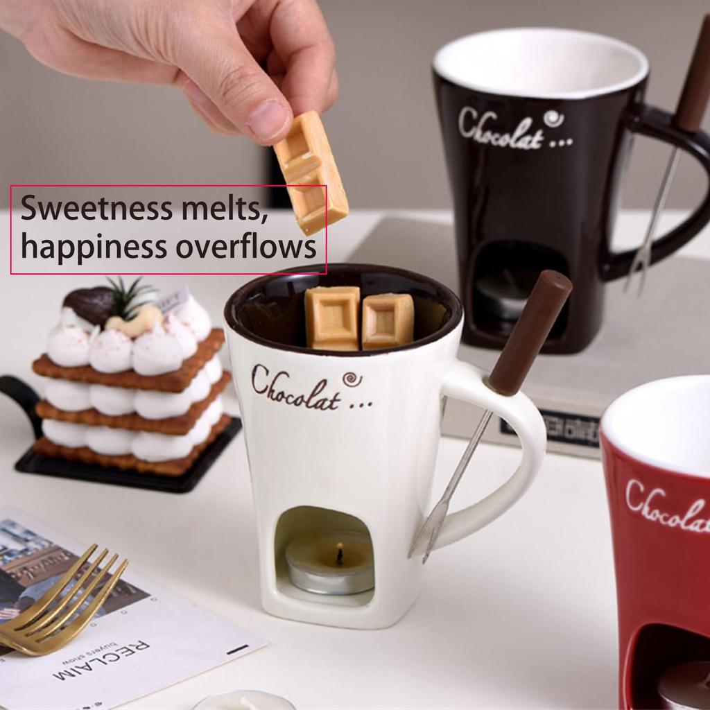 130ML Europäischer Stil Eiscreme Kerze Becher Käse Schokolade Schmelzender Keramikbecher Erhitzen von Lebensmitteln Hot Pot Tasse mit Gabel Heim Geschirr