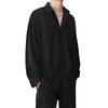 Men's Black Loose-Fit Long Sleeve Shirt - Trendy Spring/Summer/Autumn Casual Wear with Ice Silk Comfort