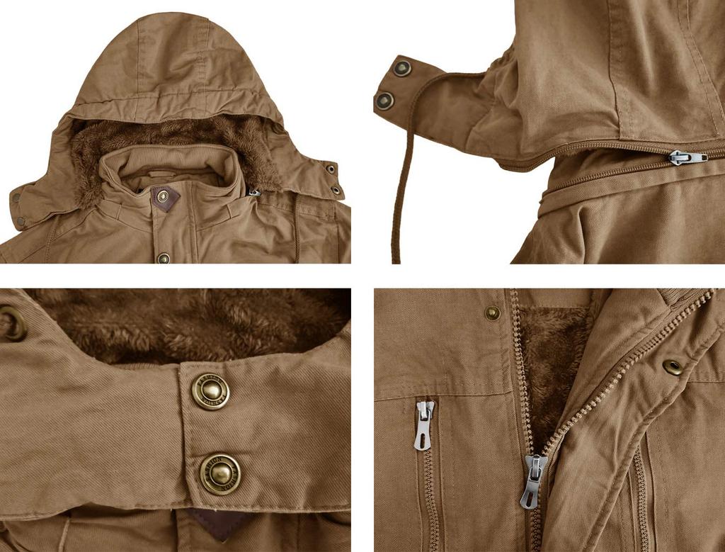 KEFITEVD Cargo Military Motorcycle Cotton Stylish Size 3XL Men's Jacket, Fleece-Lined, Warm, Jacket, Outdoor, Wear, Windproof, Coat, Blouson, Khaki,