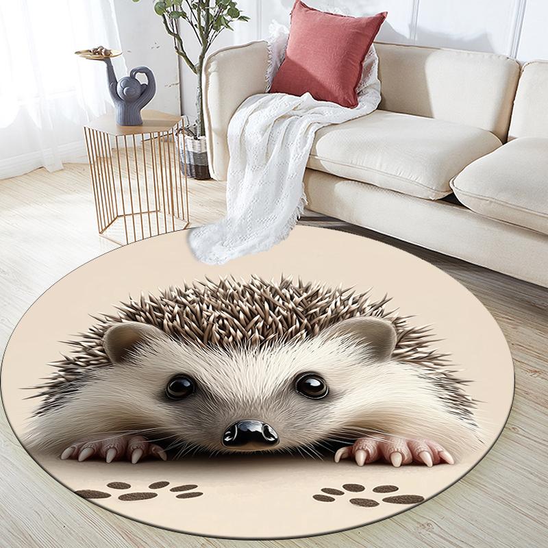 Yellow Hedgehog pattern round rug,Carpet Rug for Living Room Bedroom Playroom ,Non-slip Floor Mat,Holiday Gifts and Birthday Gifts.