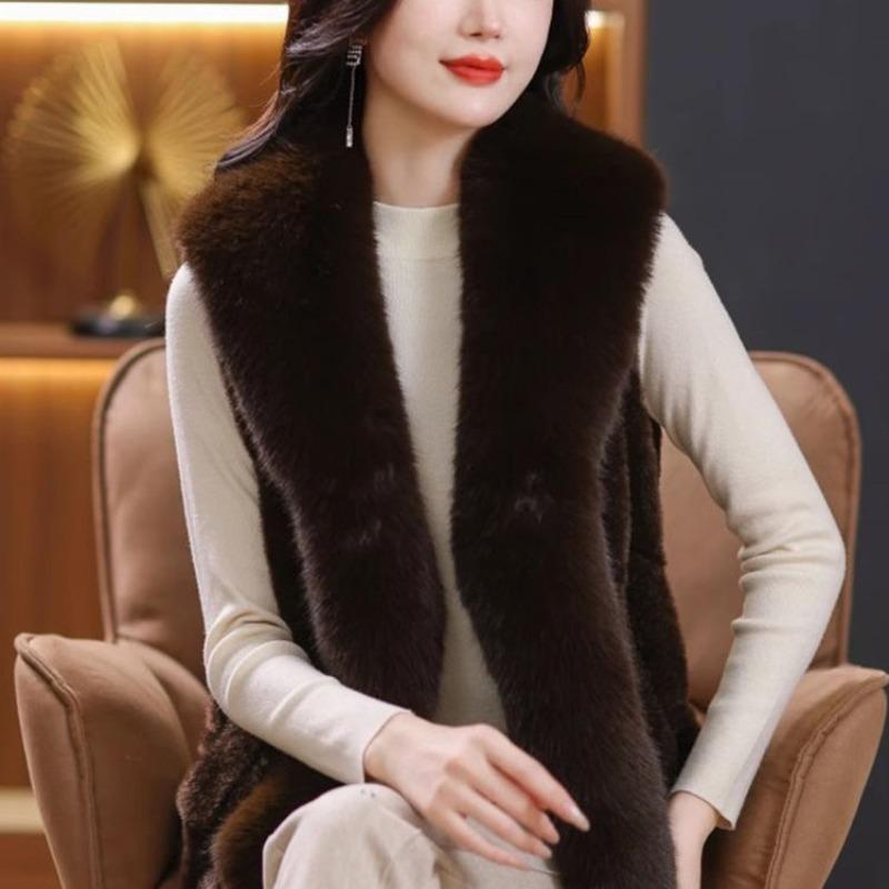 Imitation mink velvet fur jacket women's short vest vest vest autumn and winter mother's red fur vest cardigan