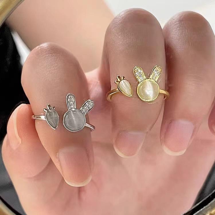 Xiaohongshu Cute Cat Eye Rabbit Ring: Women’s Niche Design, Simple, Adjustable, Internet Celebrity Style