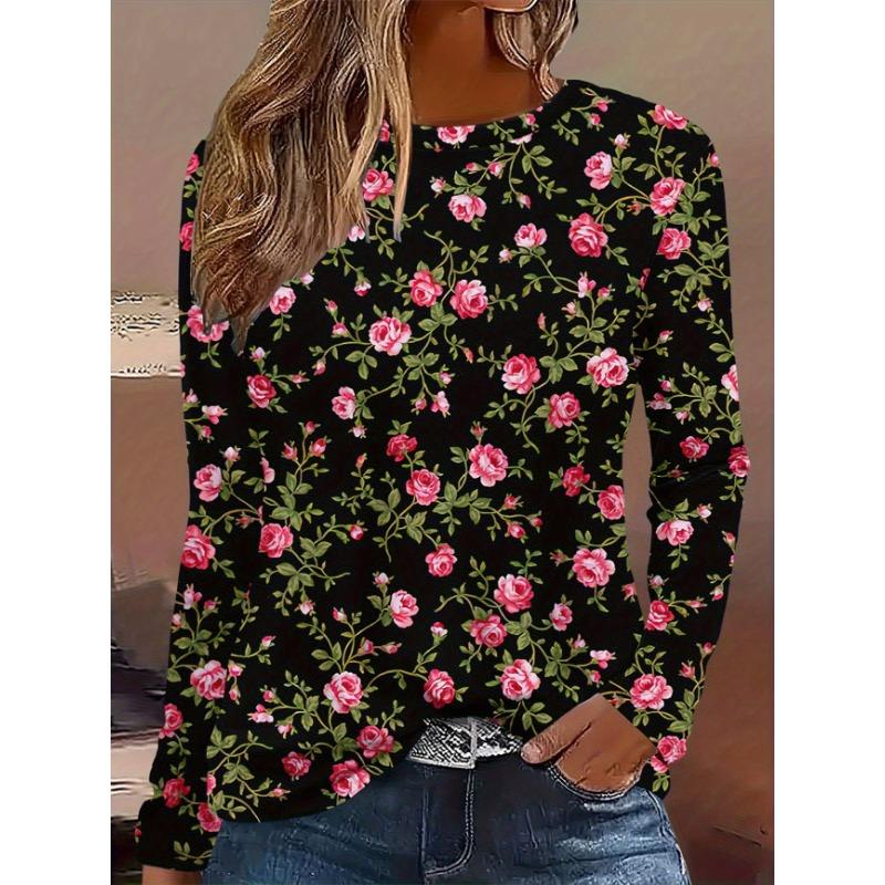 Maglione Largo da Donna 2026 Primavera, Estate, Autunno e Inverno Nuovo Design Stampato Top T-shirt a Manica Lunga Girocollo Taglia Larga