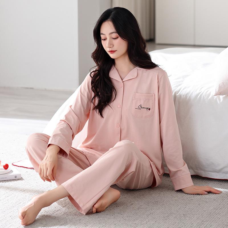 Pajamas Women'S Spring And Autumn Pure Cotton Long-Sleeved Cardigan Can Be Worn Outside, Autumn Pull-Frame Cotton Loose Casual Loungewear Women'S Suit