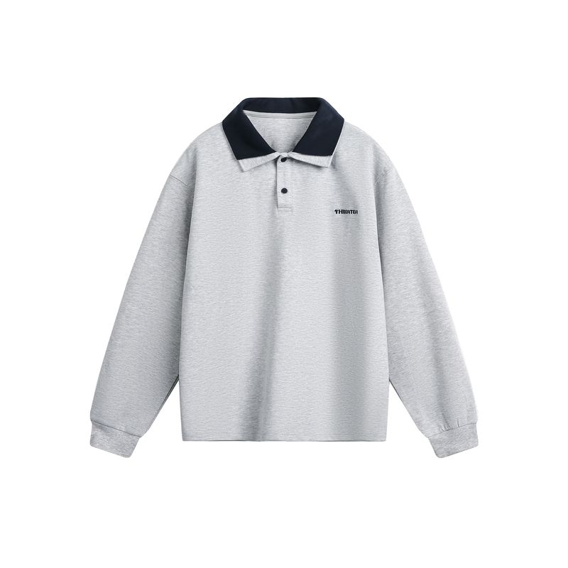 Kisko American Retro Embroidered Fake Two-Piece Preppy Style Polo Shirt for Men and Women, High-End Loose Casual Long-Sleeved T-Shirt