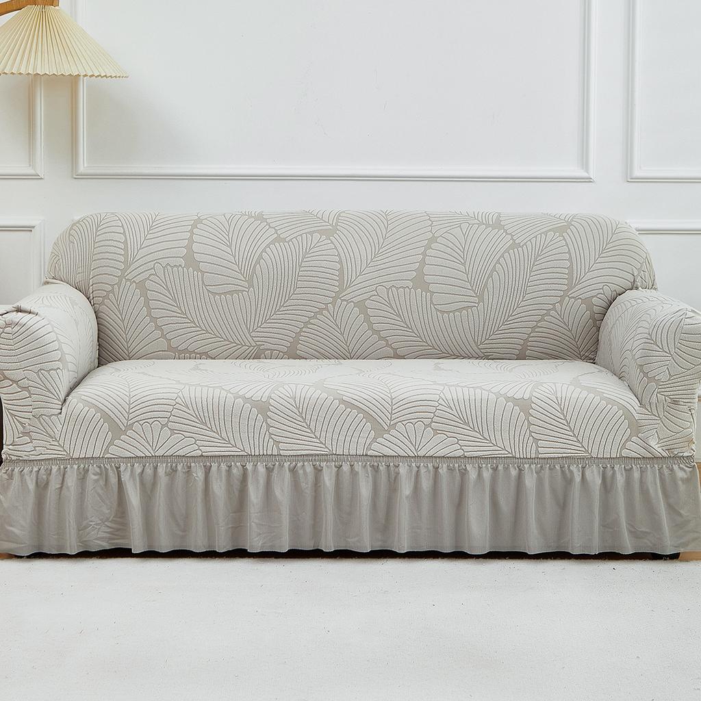 1 Stück Dehnbarer Sofabezug Jacquardmuster Sofabezüge mit Rock Einfarbige Staubdichte Rutschfeste Sofaschutzhülle für das Wohnzimmer