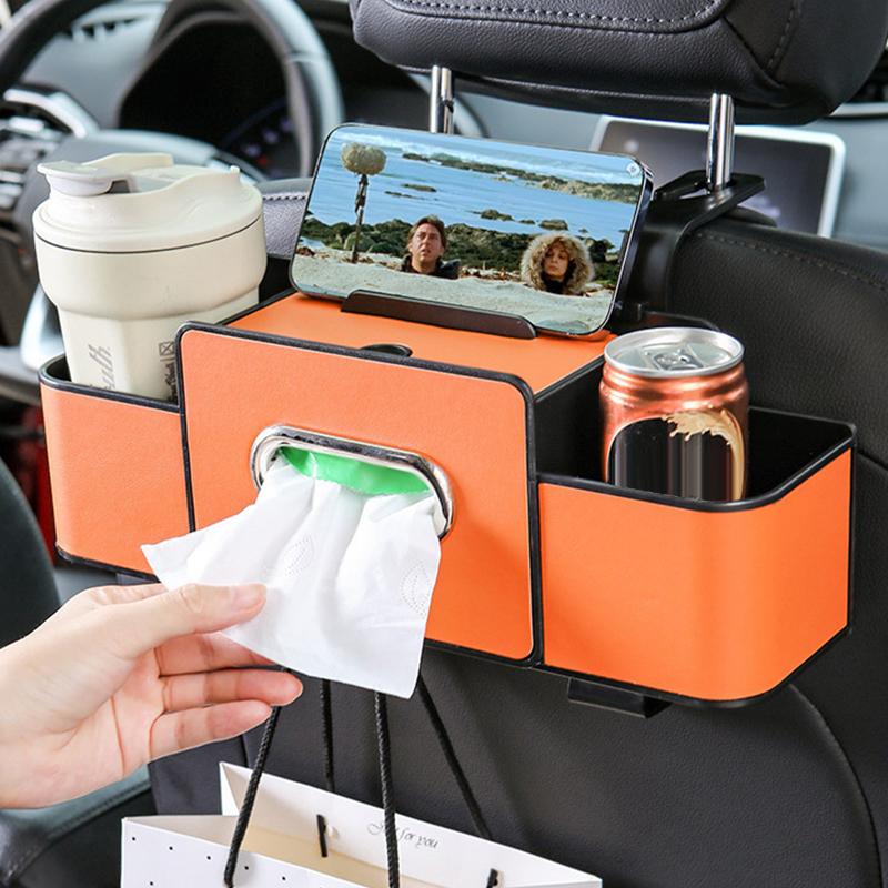 Car Backseat Organizer Multifunction Leather Interior Storage Bag Hanging Seat Back Tissue Water Cup Holder Auto Accessories