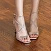 Mermaid Ji Pink High Heels Women's 2025 Summer New French Stiletto Square Head Open Toe Buckle Strap Beautiful Sandals
