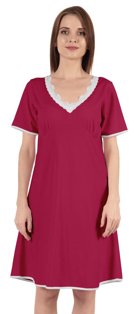 Inkmeso Solid Nightgown Dress For Women Nightwear Lace Short Sleeve Loungewear