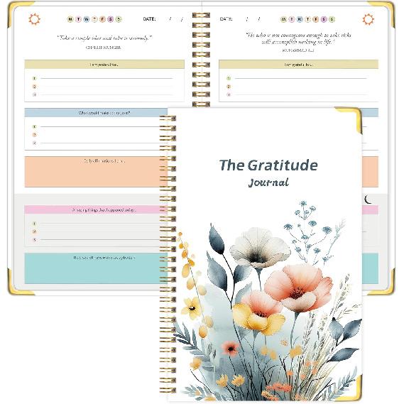 The Gratitude Journal for Women & Men, Hardcover Spiral 5 Minute Daily Gratitude Journal for More Happiness, Optimism, Affirmation & Reflection with