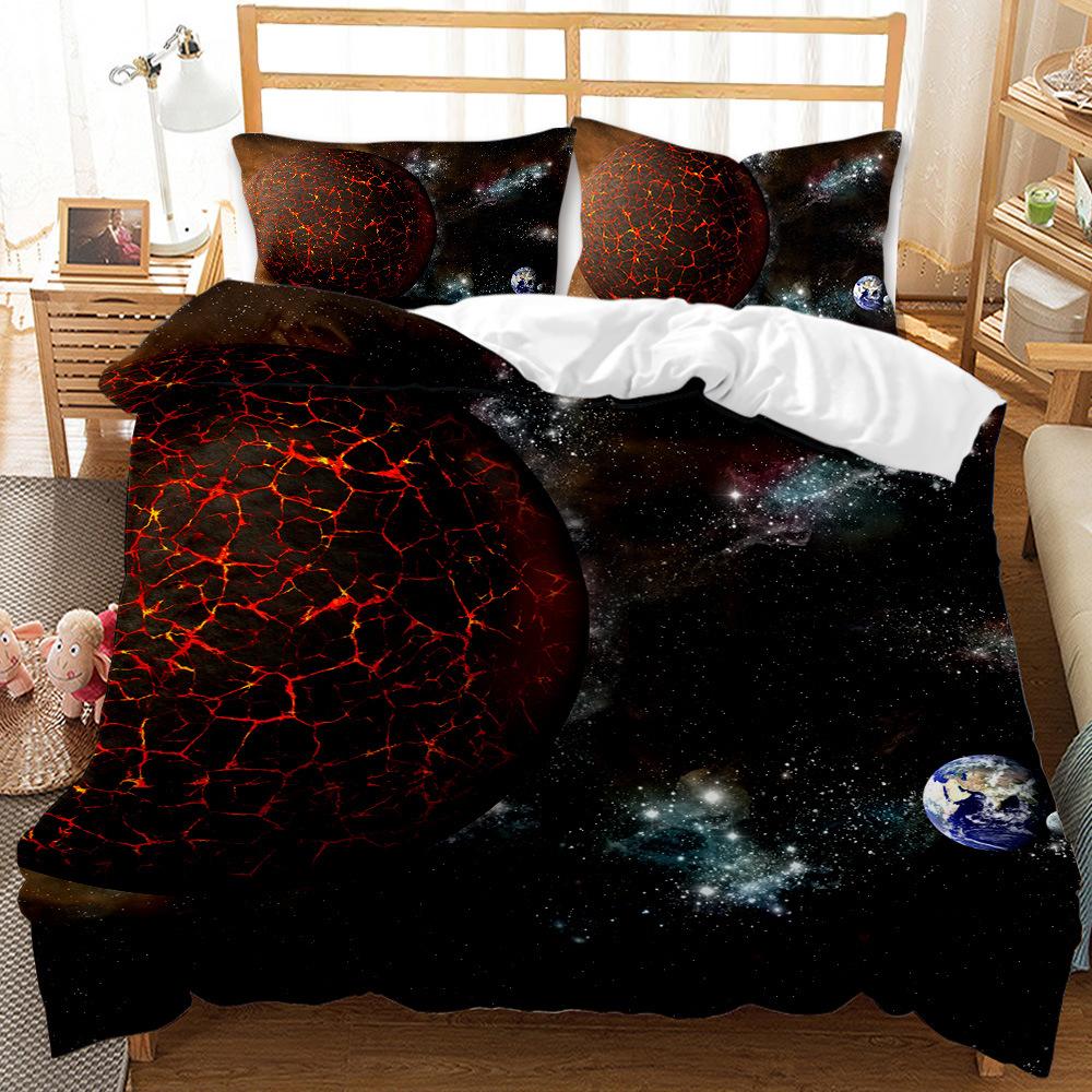 Quilt Cover Three-piece Universe Star Pattern Pillowcase Double Bed Digital Printing Kit
