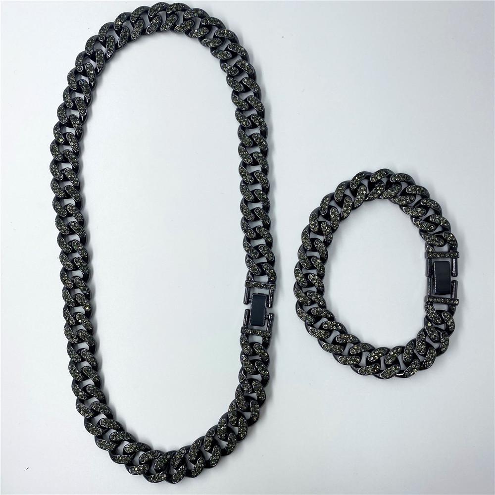 New Street Trendsetter: Double Row Full Diamond Alloy Hip Hop Cuban Chain Bracelet Necklace, 12.5mm, European & American Style.