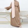 2024 Women's Plus Size Satin Robe - Solid Color, Loose Fit, Round Neck, Long Sleeve with Waistband