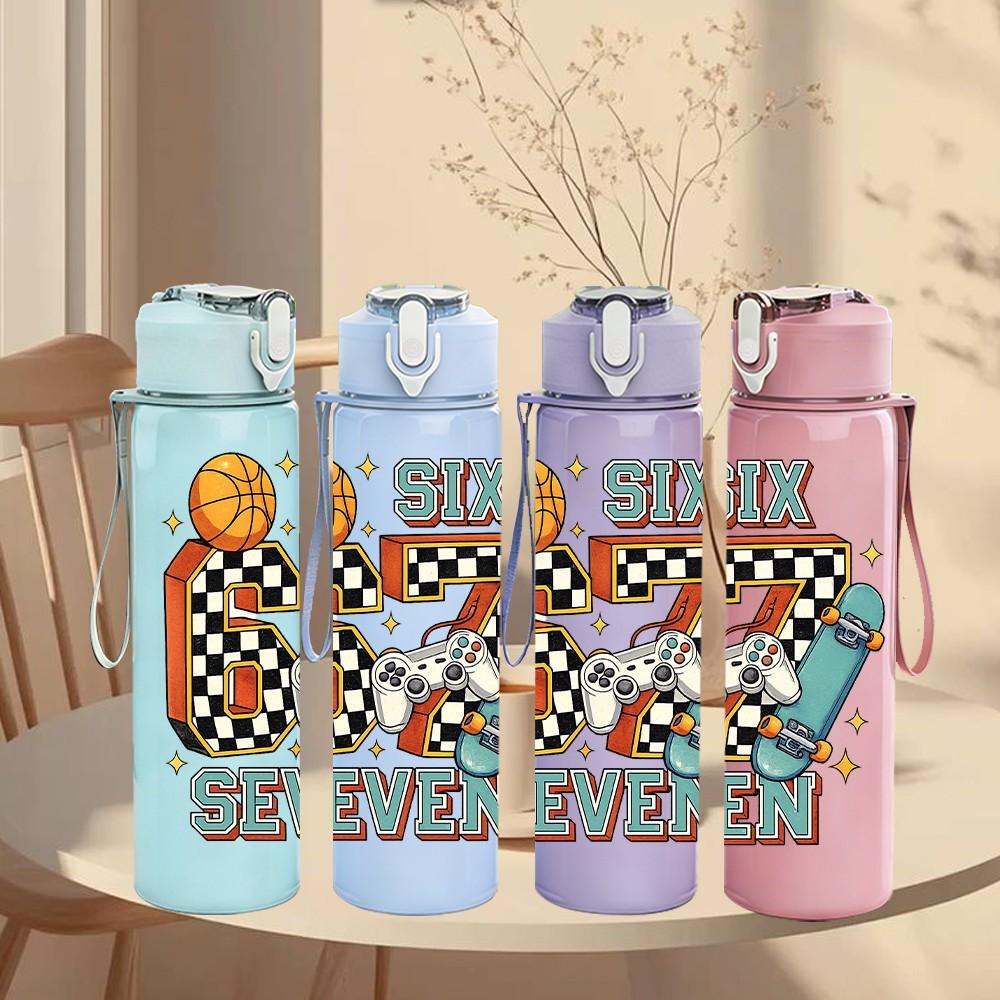 1PC Six Seven Basketball Theme Art 750ml Color Plastic Sports Water Bottle Leakproof Flip Straw Lid Suitable for Sports Office Home Use