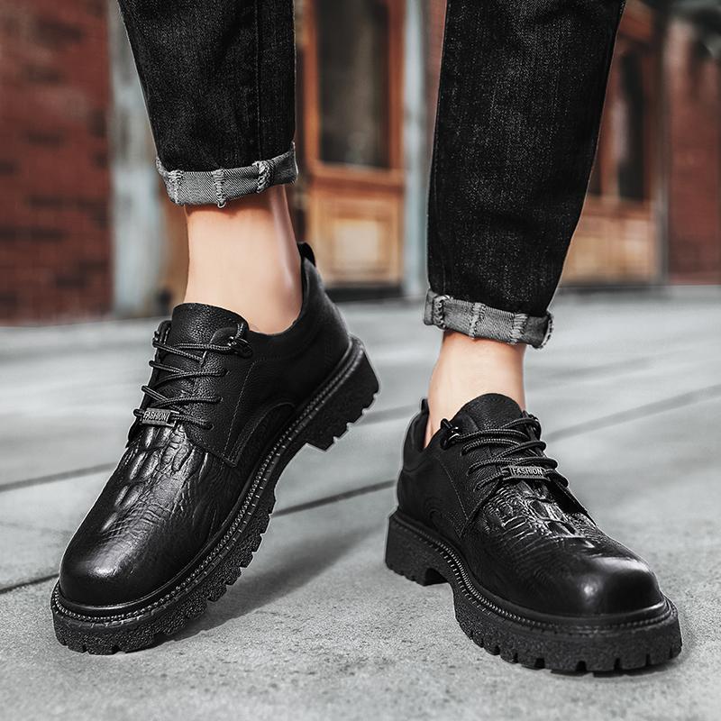 Pánské boty z pravé kůže s tlustou podrážkou, trendy ležérní styl, outdoorová móda, na párty, pro každodenní nošení do kanceláře, pro dospělé, klasické černé boty