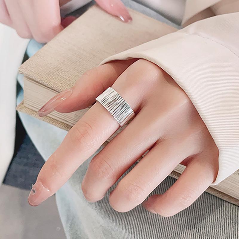 Foxanry Copper Color Stripe Wide Rings For Women Couples Minimalist Fashion Classic Personality Elegant Handmade Party Jewelry