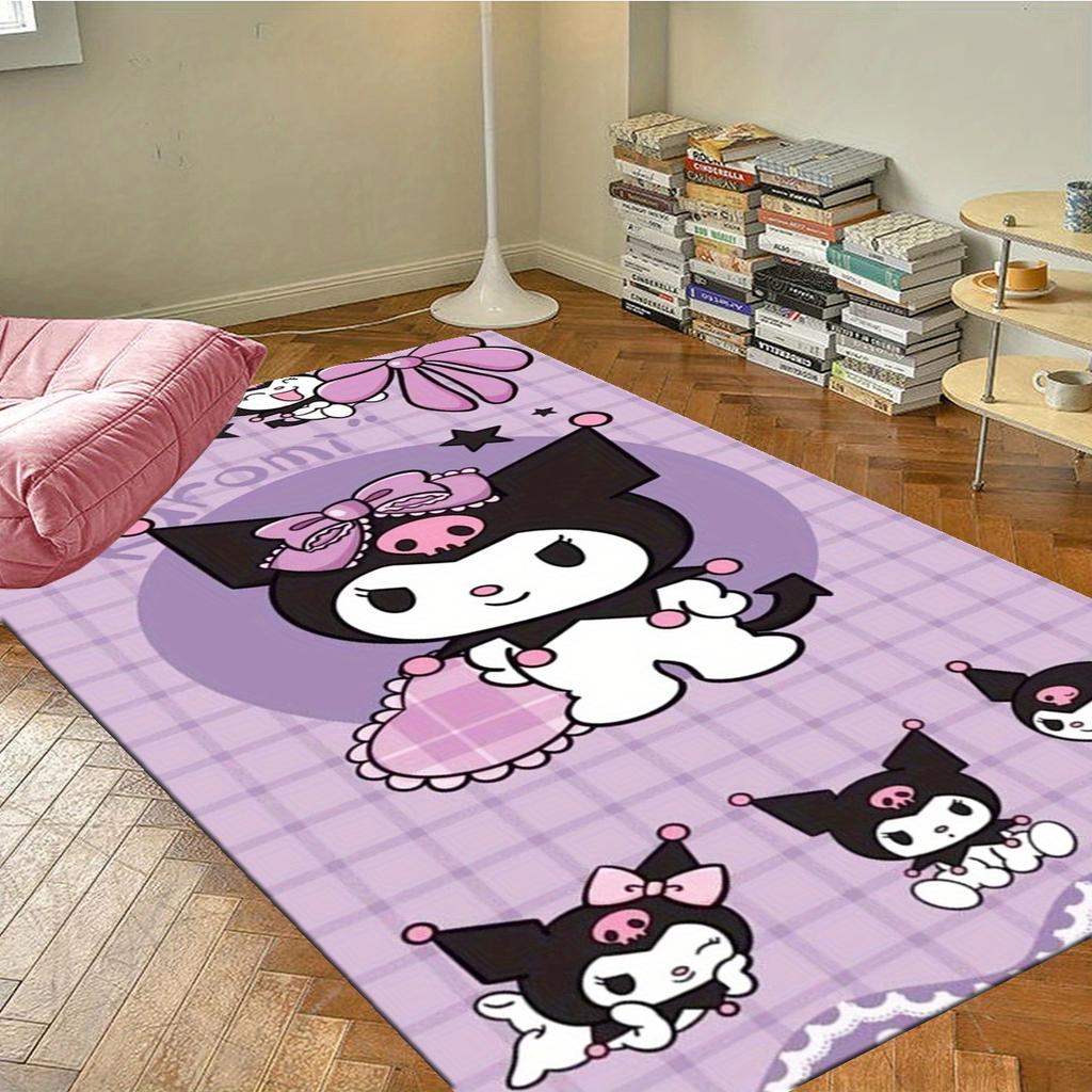 1pc Kuromi Sanrio Pattern Rug,800g/m2 Crystal Velvet,Soft and Comfortable 3D Printed Decorative Rugs for Living Room,Bedroom,Corridor & Matt
