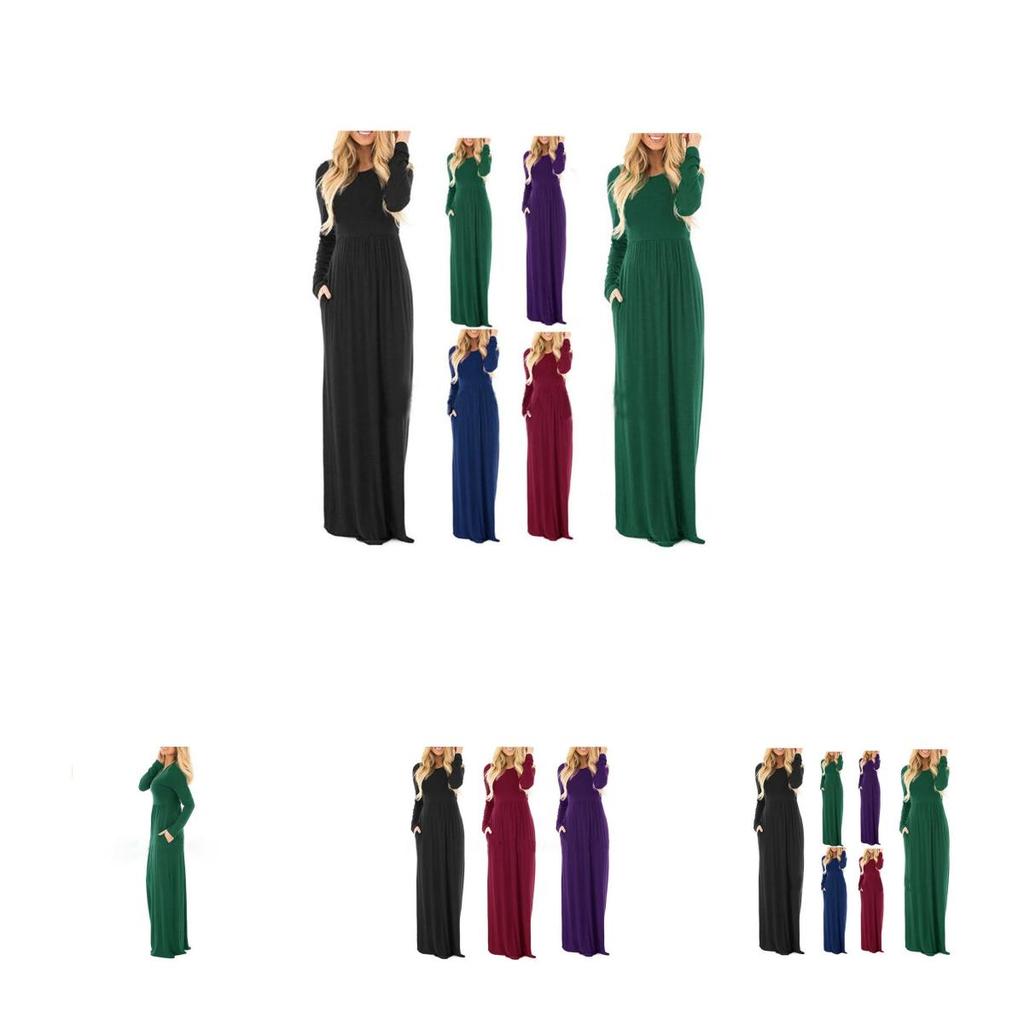 Elegant Women's Casual Long Maxi Dress With Long Sleeves For Evening Parties