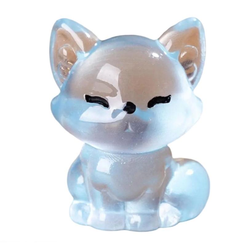 6pcs Cute Little Foxes Sculptures with Glowing in Dark Effect Luminously Animal Figurines for Home Car Interior Decors