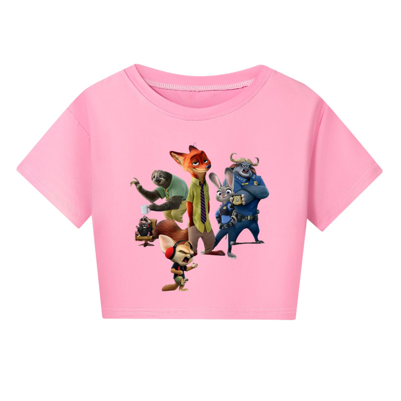 

Fashionable Round Neck Short Sleeve Work Clothes Printed Tops For KID Summer Tops 130 розовый