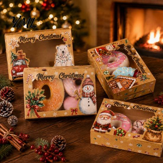 Candy Packaging for Christmas 6Pcs Paper Gift Boxes, Xmas Color Printed Foldable Cookie Treat Holiday Bakery Desserts, Candies, Goodies, Party