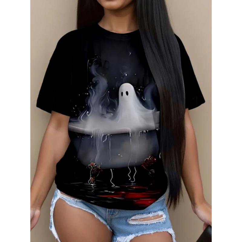 Moda Donna Girocollo Manica Corta Stampa Colore 3D Casual T-shirt Casual a Manica Corta Girocollo
