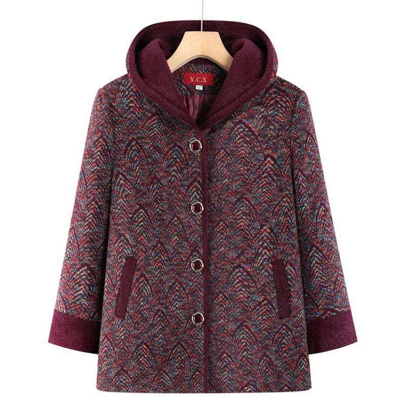 Autumn and winter new coat thick woolen coat cotton old lady top hooded
