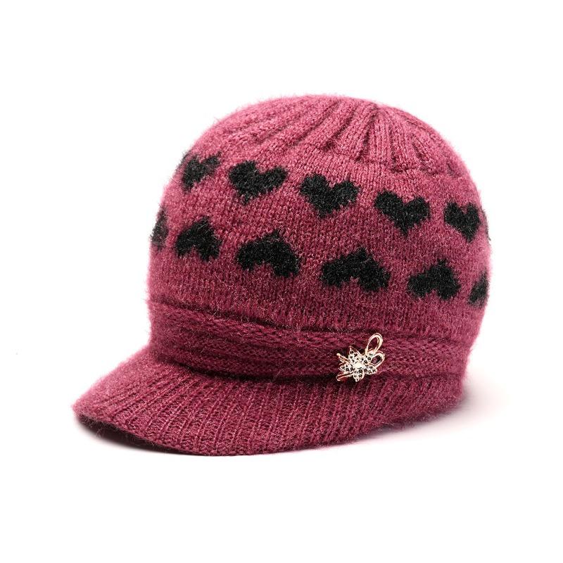 Hat Women's Autumn and Winter Knitted Hat Outdoor Cold-proof Large Brim Plush Warm Wool Hat Ear Protector
