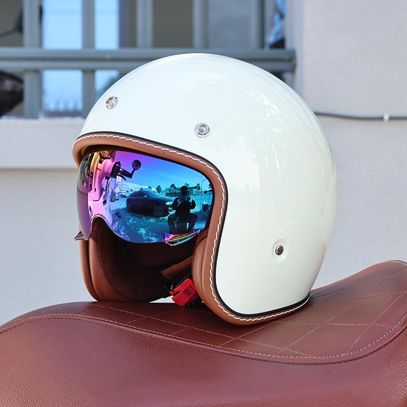 S68-DOT Certified 3/4 Open Face Motorcycle Helmet Shell Lightweight Breathable Retro Unisex Adult Scooter Cruiser Safety Helmet