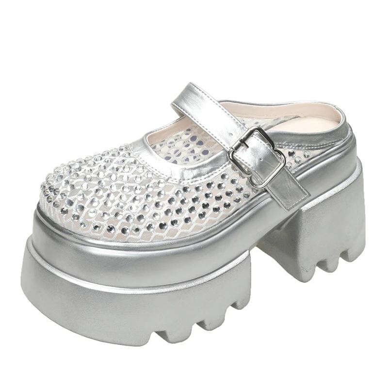 Fashion 10CM Synthetic Leather Slip On Slippers New 2025 Summer Platform Bling Sandals Woman ROME High Heels Casual Flip Flops Zapatos