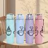 1PC Three Coffee Cup Heart Outline 750ml Color Plastic Sports Water Bottle Leakproof Flip Straw Lid Suitable for Sports Office Home Use