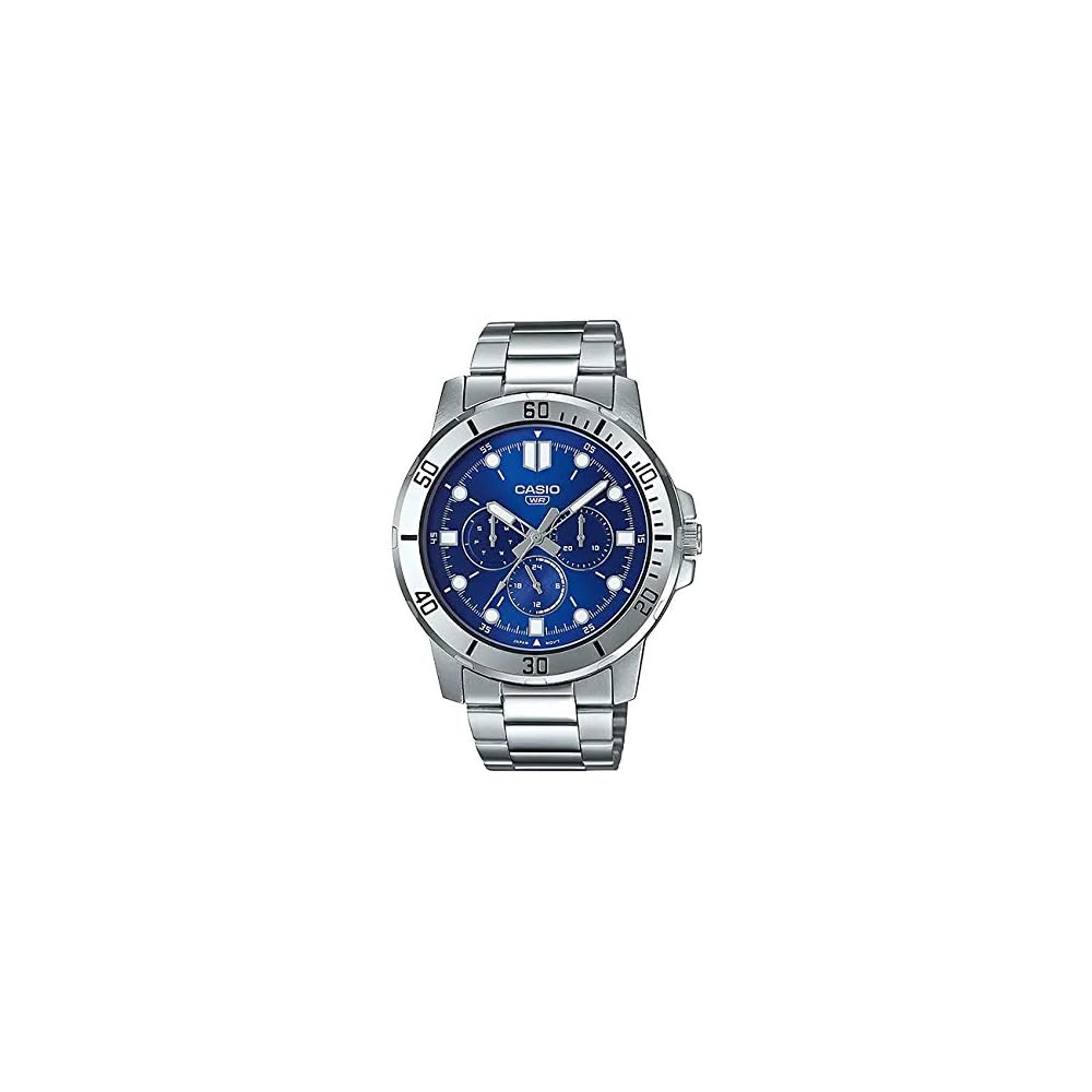 Casio MTP-VD300D-2E Men s Analog Watch Navy Silver Date Display 100m Water Resistant