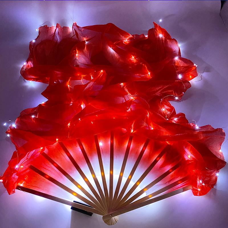 1.5M LED Dance Fan Belly Dance Ballet Fan Women Dance Party Stage Show Props LED Long Silk Fans Glowing Silk Cloth Hand Held Fan