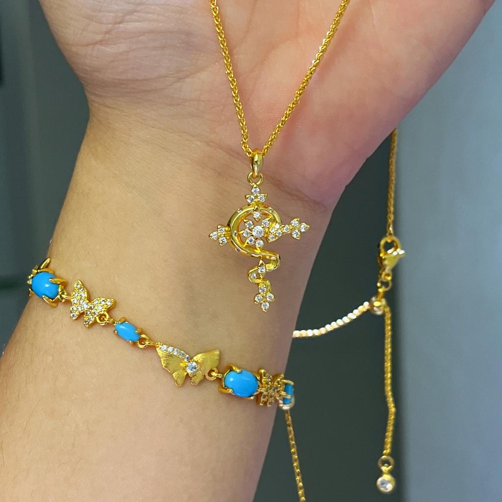 Medieval Vintage Snowflake Point Drill Cross Snake Necklace Premium Niche Versatile Can Pull Collarbone Chain