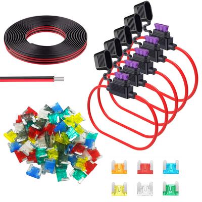 5 Packs 16 AWG Fuse Holder ATC/ATO in-Line Automotive Blades with 60Pcs Mini Car Fuses 5A 10A 15A 20A 25A 30A and 3.2Ft 2 Pins Electric Wire
