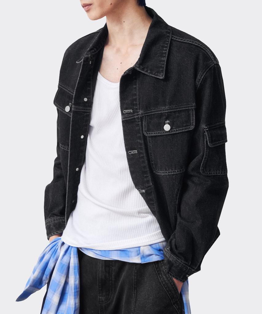 Intempomood Over-Shoulder Washed Denim Jacket_Black