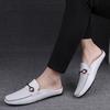 Men's Slip-On Casual Leather Shoes with Embossed Metal Buckle - Comfortable & Breathable