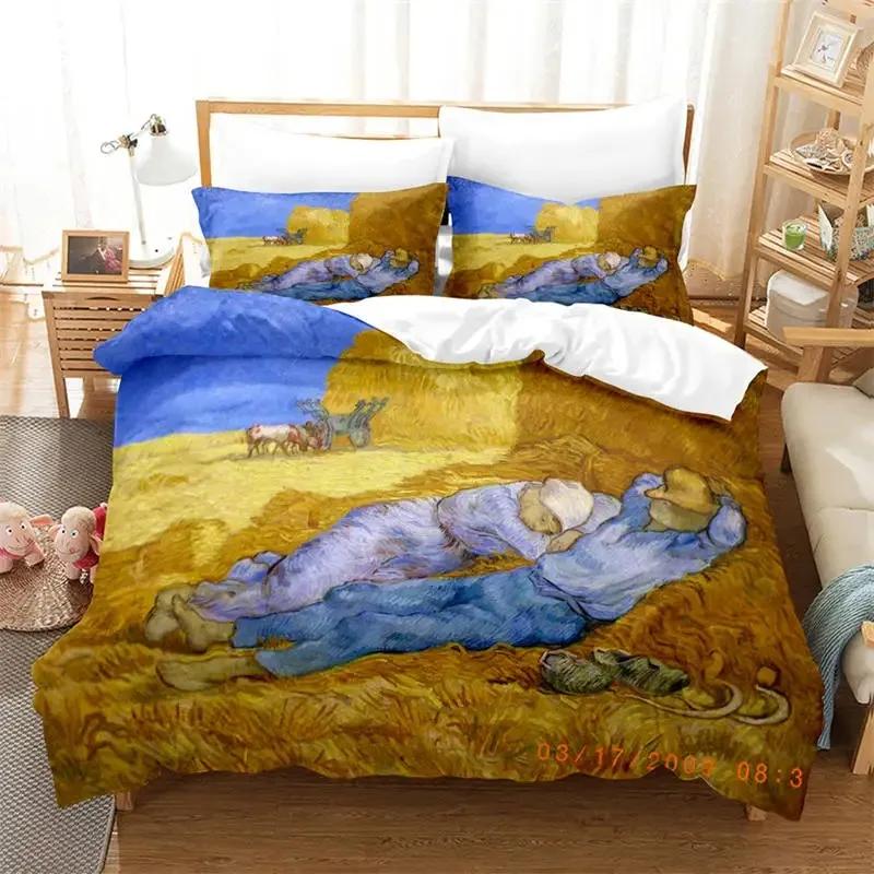 Starry Night Van Gogh Duvet Cover Set Queen Size,Oil Painting Famous Modern Classic Sky Star Art Polyester Comforter Cover